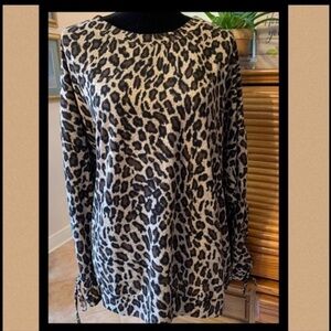 EASEL Leopard animal print brushed knit long sleeve oversize sweater neutral